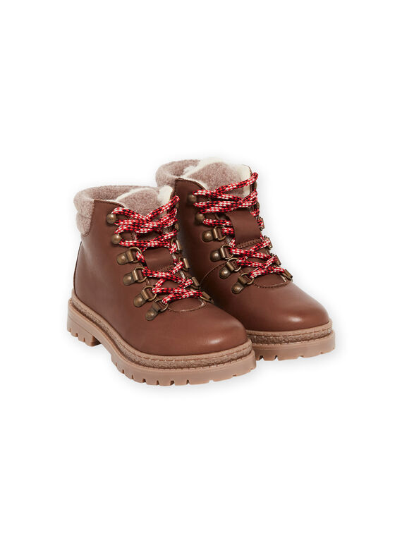 Boots cuir fourrées marrons à lacets enfant garçon MOBOOTMONT / 21XK3681D0D802