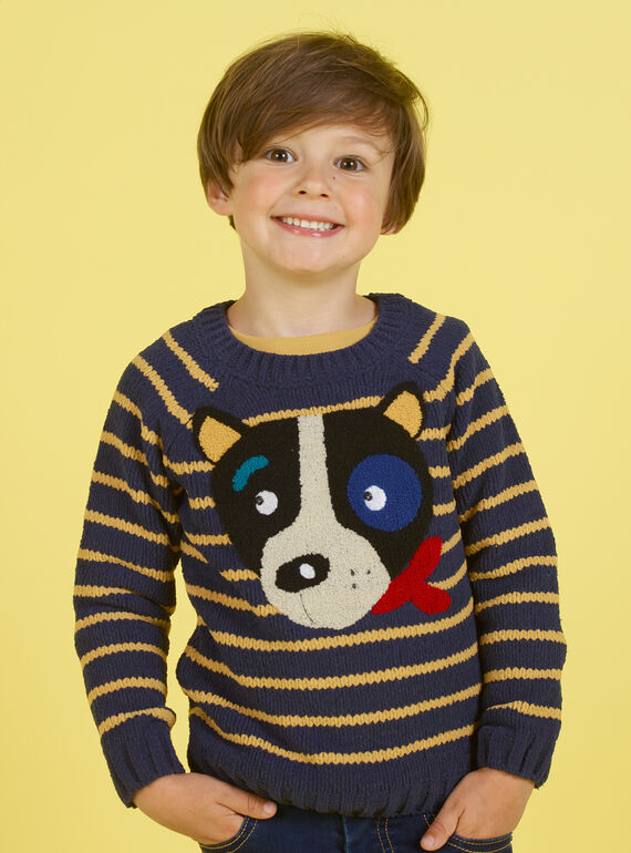 Pull à rayures et motif chien enfant garçon MOMIXPUL / 21W902J1PUL717