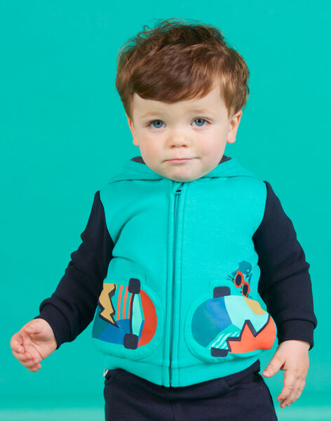 Gilet A Capuche Bleu Turquoise Motif Skateboard Bebe Garcon Pull Sweat Gilet Bebe Dpam