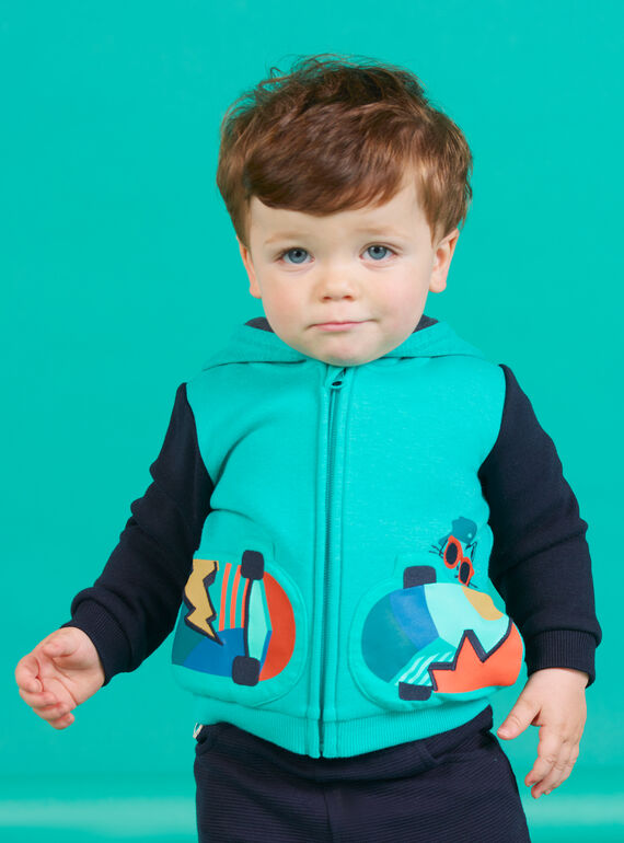 Gilet à capuche bleu turquoise motif skateboard bébé garçon MUTUGIL / 21WG10K1GILC217