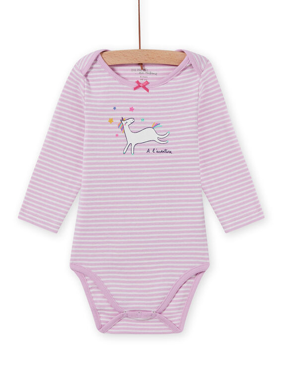 Body lavande à rayures motif licorne bébé fille MEFIBODLI / 21WH13C3BDL326