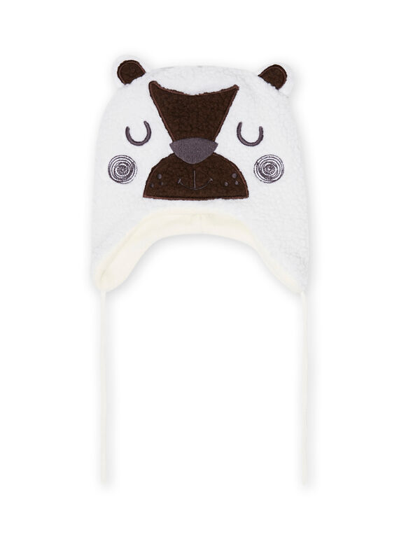Bonnet écru motif ours en sherpa bébé garçon MYUGROBON3 / 21WI1063BON001
