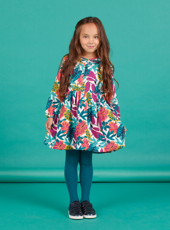 Robe rose en twill imprimé fleuri enfant fille MATUROB2 / 21W901K4ROBH705