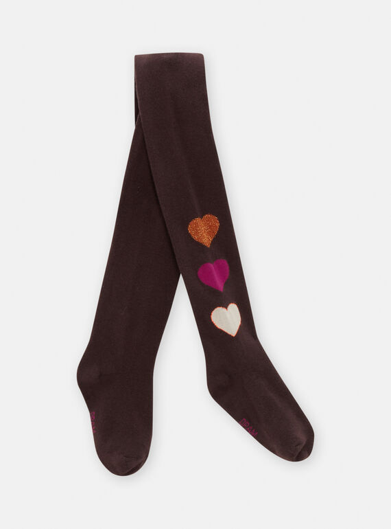 Collant brun foncé à motif coeur pour fille SYALOCOL / 23WI01N2COLI803