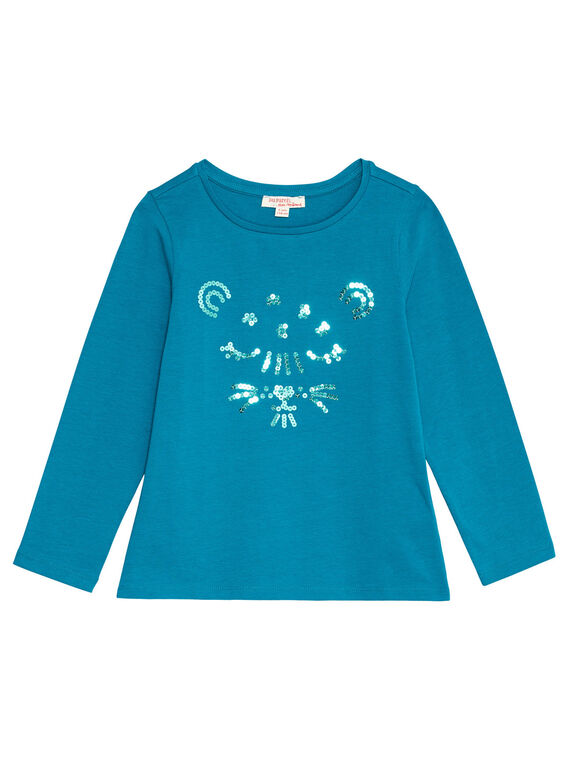 T-shirt manches longues, tête de léopard en sequins  KAJOTEE3 / 20W90137D32C217