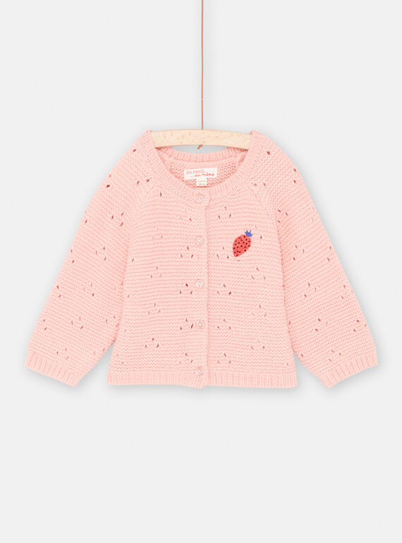 Cardigan rose thé en tricot point fantaisie bébé fille SIFORCAR1 / 23WG09K1CARD329
