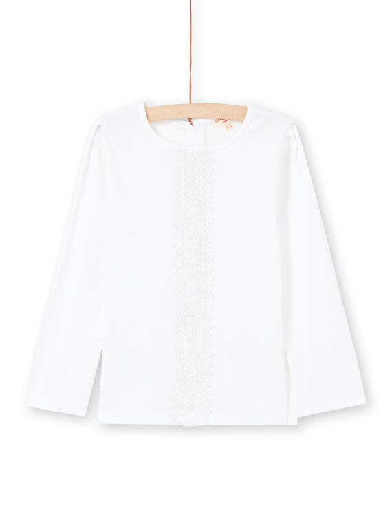 T-shirt manches longues écru avec dentelle enfant fille MAJOSTEE2 / 21W90112TML001