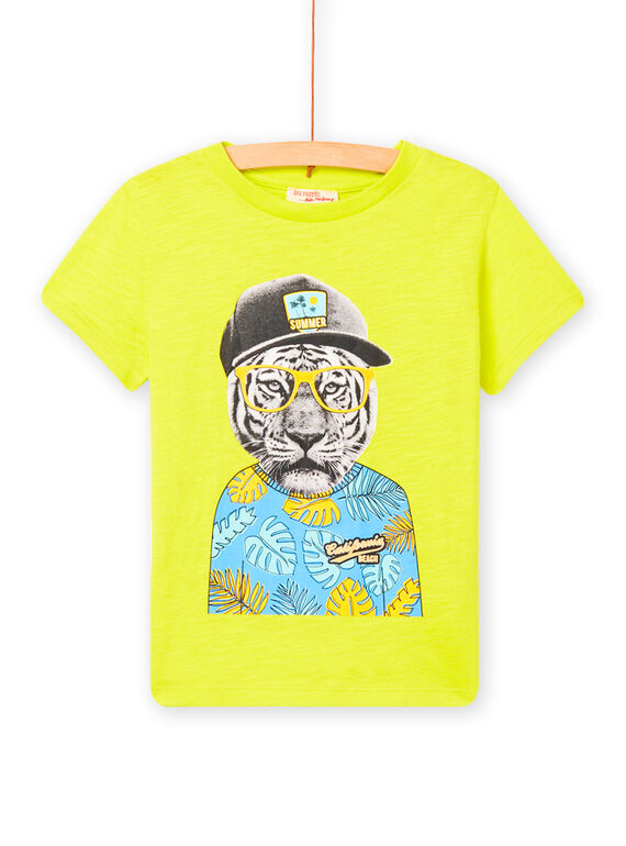 T-shirt jaune à motif tigre fantaisie enfant garçon NOJOTI3 / 22S90271TMC117