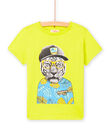 T-shirt jaune à motif tigre fantaisie enfant garçon NOJOTI3 / 22S90271TMC117