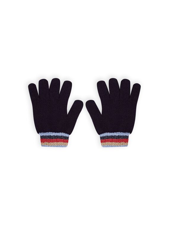Gants bleu nuit détails à rayures enfant fille MYAMIXGAN1 / 21WI0151GANC205
