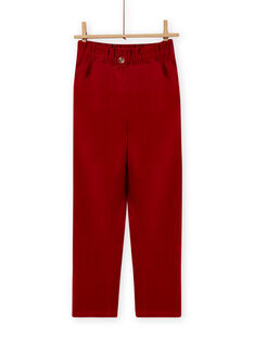 Pantalon style paperbag velours côtelé rouge enfant fille MAFUNPANT2 / 21W901M1PANF504