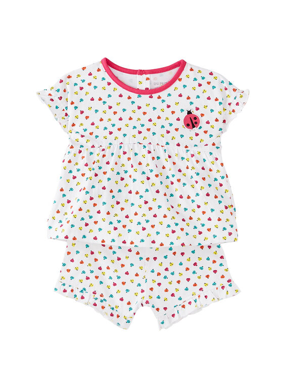 Pyjama court bébé fille blanc imprimé coccinelles JEFIPYJCOE / 20SH13U2PYJ000