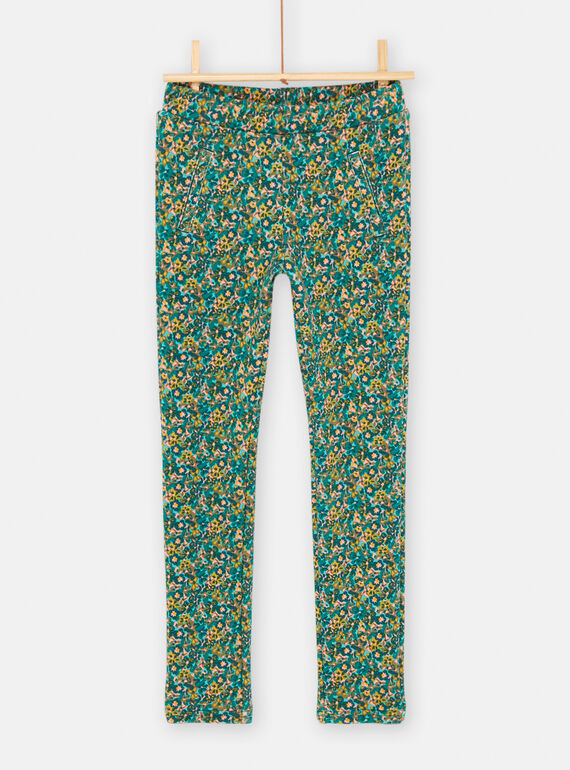 Pantalon bleu paon à imprimé fleuri pour fille SADUPANT1 / 23W901P1PANC235