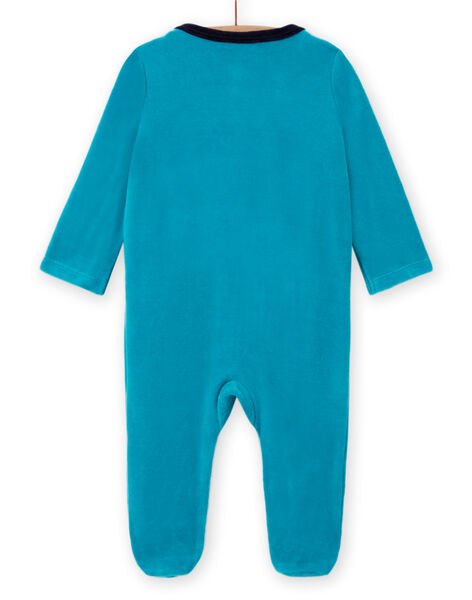 Grenouillère bleu turquoise en velours motif oursons bébé garçon MEGAGREOUR / 21WH1484GRE202