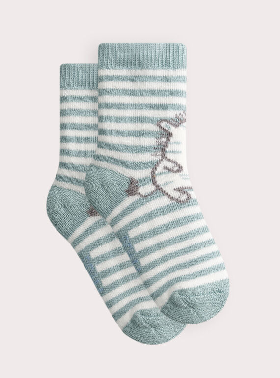 Chaussettes naissance garçon rayées vertes WOU2CHO2 / 25SF4181SOQG622