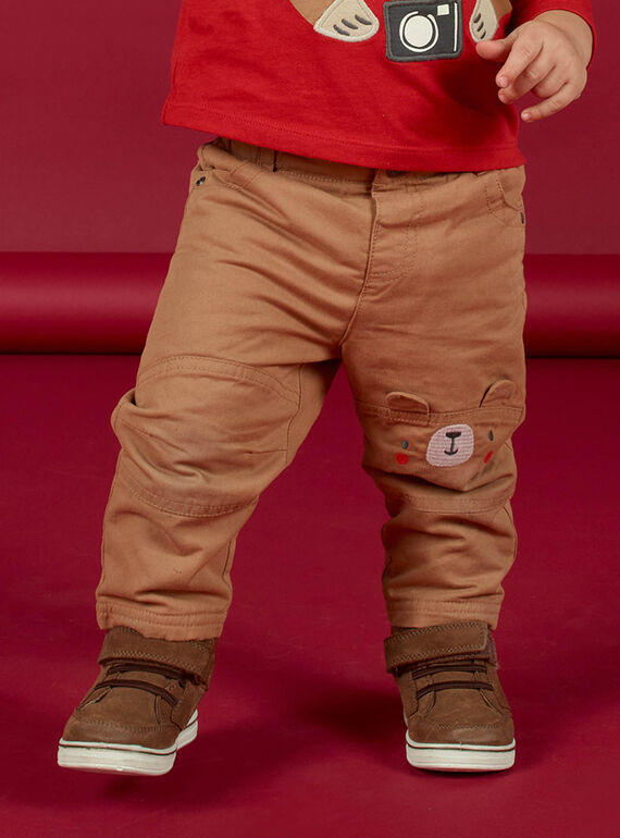 Pantalon marron à empiècements motif ourson bébé garçon MUFUNPAN2 / 21WG10M2PANI820
