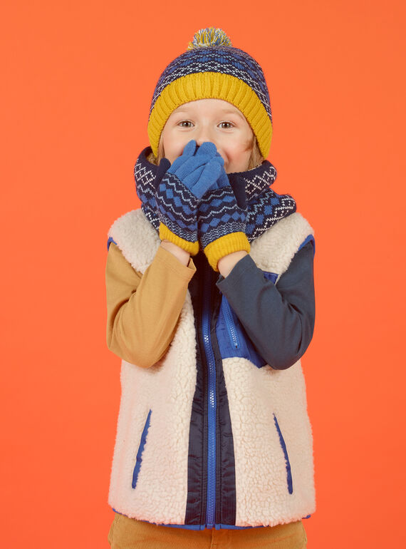 Bonnet à pompon bleu motif jacquard enfant fille MYOGROBON6 / 21WI0268BON221