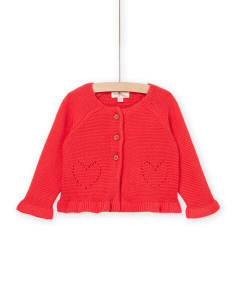 Cardigan rouge à motifs coeurs ajourés RINAUCAR / 23SG09N1CAR505