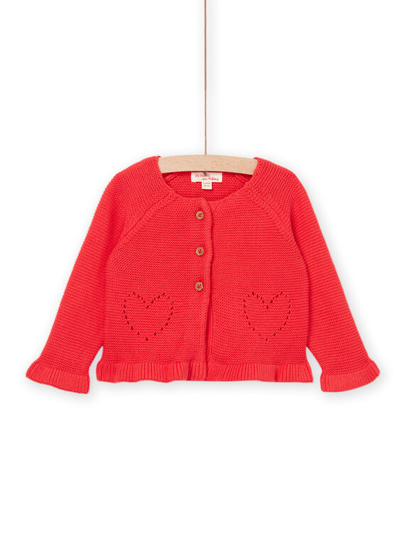 Cardigan rouge à motifs coeurs ajourés RINAUCAR / 23SG09N1CAR505