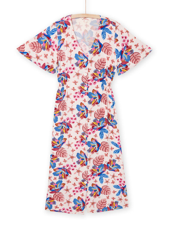 Robe longue rose poudré à imprimé exotique Femme Adulte RAMUMROB1 / 23S993G2ROBD327