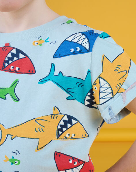 T-shirt bleu à imprimé requins ROPOPTI1 / 23S902X2TMCC206