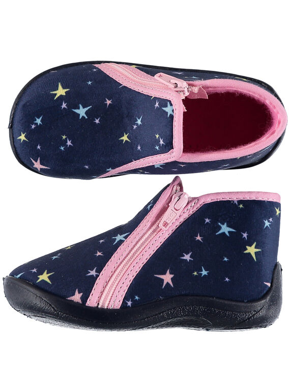 Chausson étoiles velours bleu made in France  bébé fille GBFBOTSTAR / 19WK37Z6D0A070