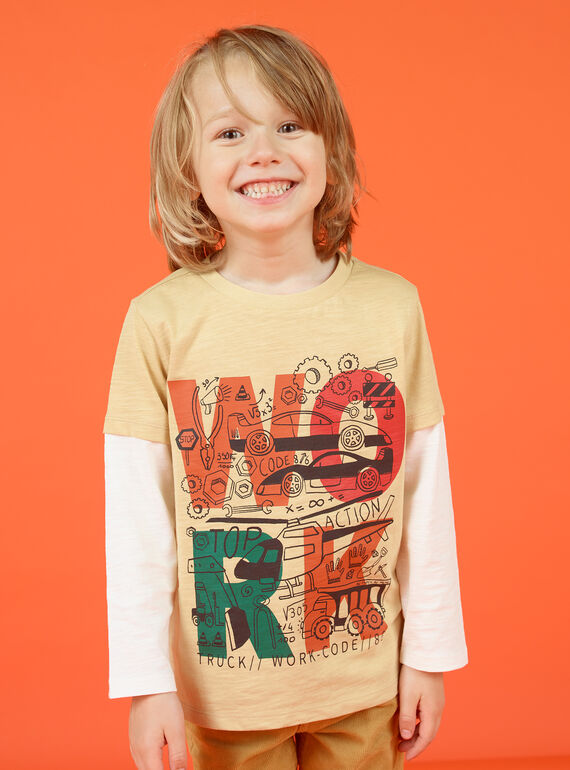 T-shirt manches longues beige et écru à motifs fantasie enfant garçon MOCOTEE1 / 21W902L1TMLA006
