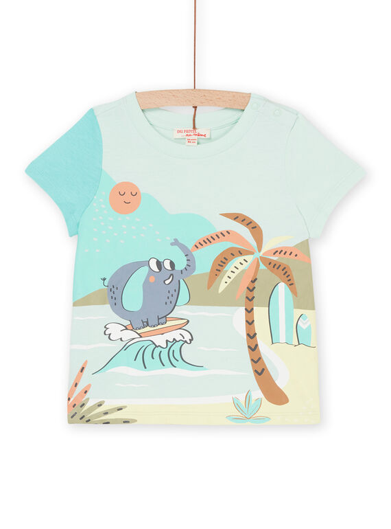 T-shirt vert d'eau à motifs éléphant surfeur et plage RUEXOTI2 / 23SG10V2TMC614