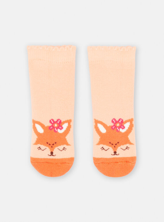 Chaussettes saumon motif renard pour bébé fille : - Chaussettes