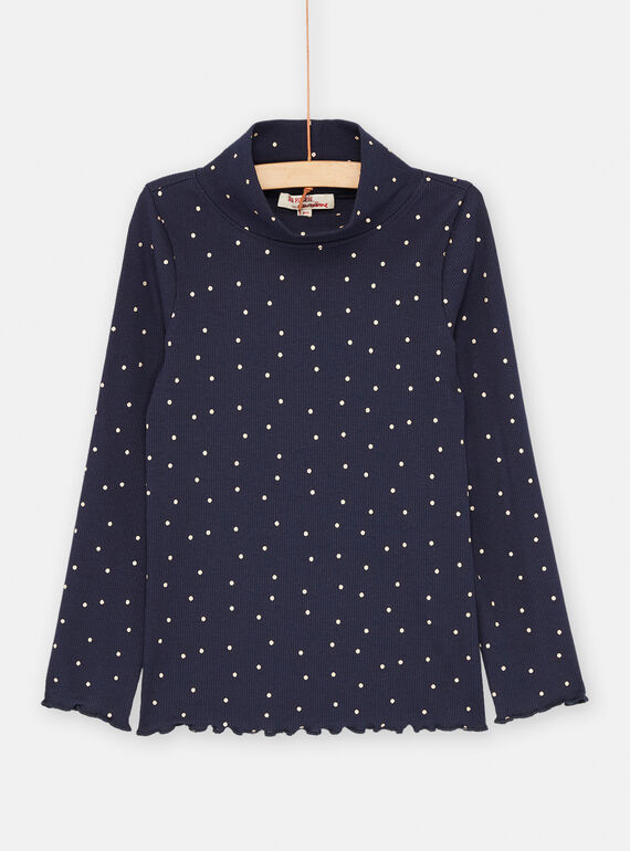 Sous-pull bleu marine à imprimé à pois pour fille SAJOSOUP3 / 23W901NBSPL070