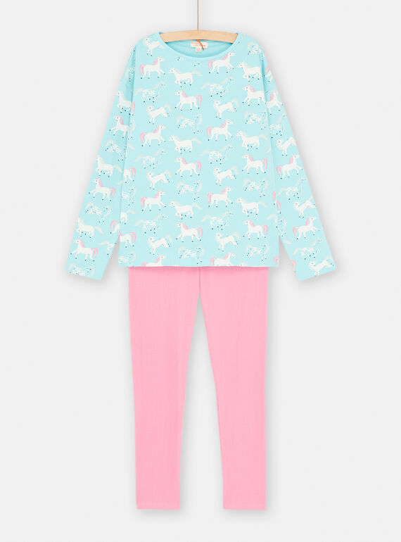 Pyjama bleu océan et rose à imprimé licorne pour enfant SEFAPYJPAN / 23WH1144PYJC244