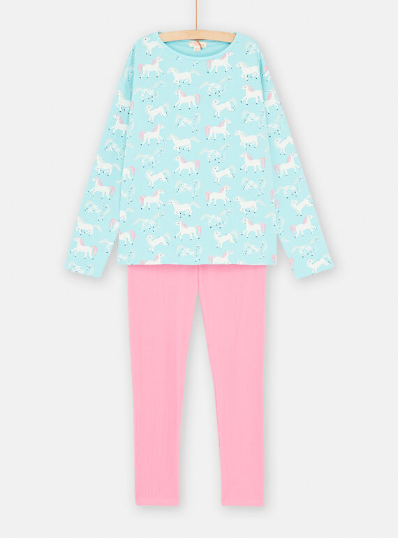 Pyjama bleu océan et rose à imprimé licorne pour enfant SEFAPYJPAN / 23WH1144PYJC244