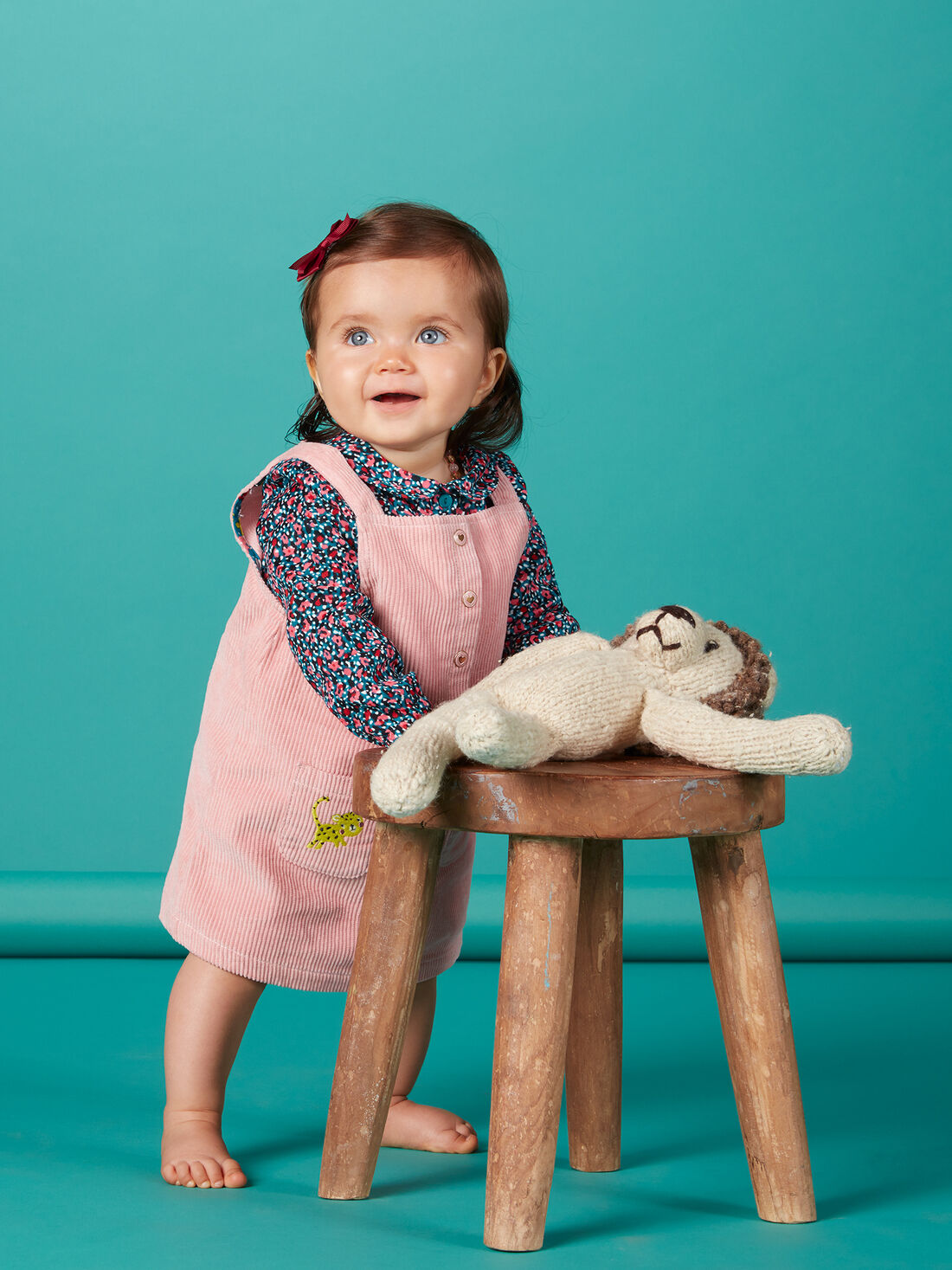 Robe salopette rose en velours bebe fille Bebe DPAM