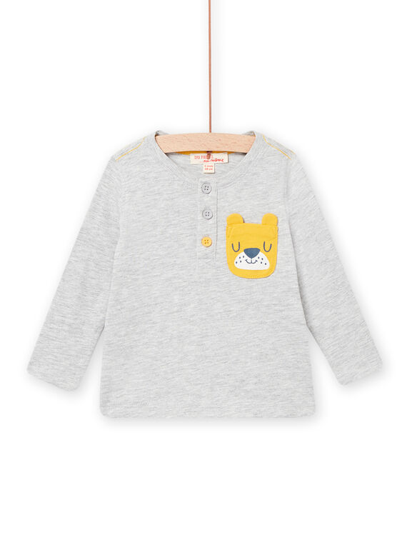 T-shirt uni gris chiné animation chien bébé garçon NUJOTUN4 / 22SG1071TML943