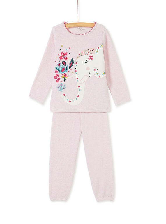 Pyjama enfant fille rose chiné motif éléphant KEFAPYJELE / 20WH11I4PYJD314