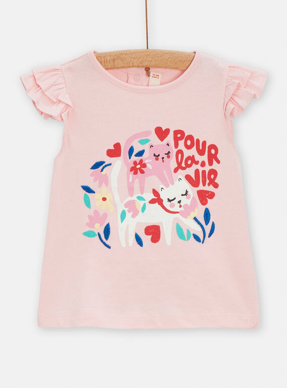 T-shirt rose à animation chat pour bébé fille TICLUTI2 / 24SG09O1TMCD328