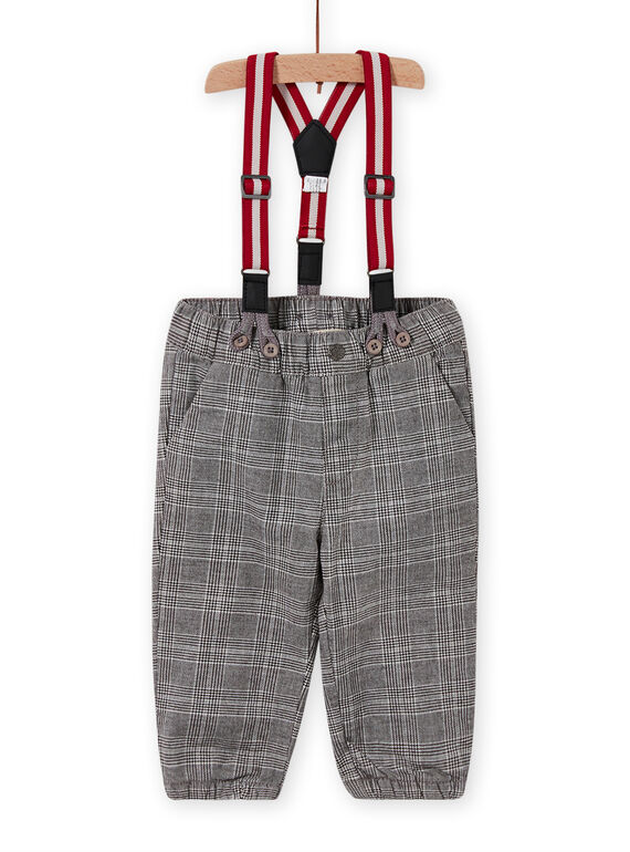 Pantalon noir à carreaux et bretelles rayées bébé garçon MUNOPAN2 / 21WG10Q2PAN090