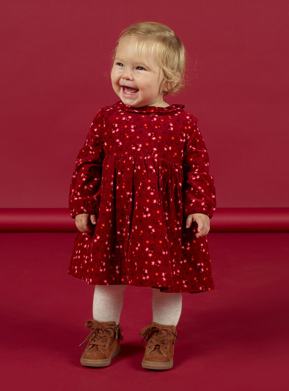 Robe col volanté lie-de-vin à pois colorés bébé fille MIFUNROB3 / 21WG09M2ROB504