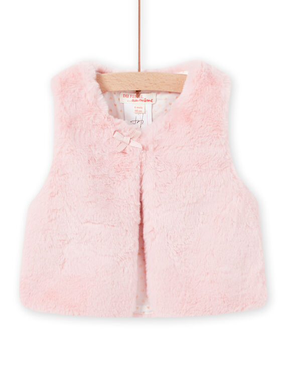Cardigan sans manches rose en fausse fourrure bébé fille MINOCAR / 21WG09Q1CARD329