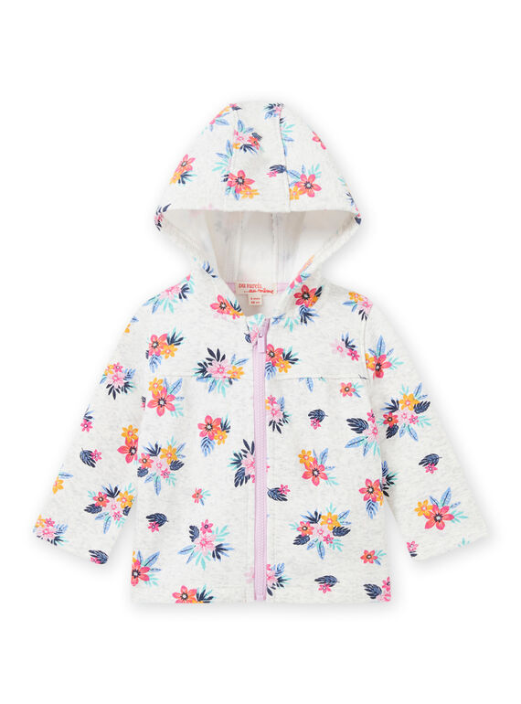 Sweat gris chiné imprimé fleuri bébé fille MIPLAHOJOG / 21WG09O1JGHJ920