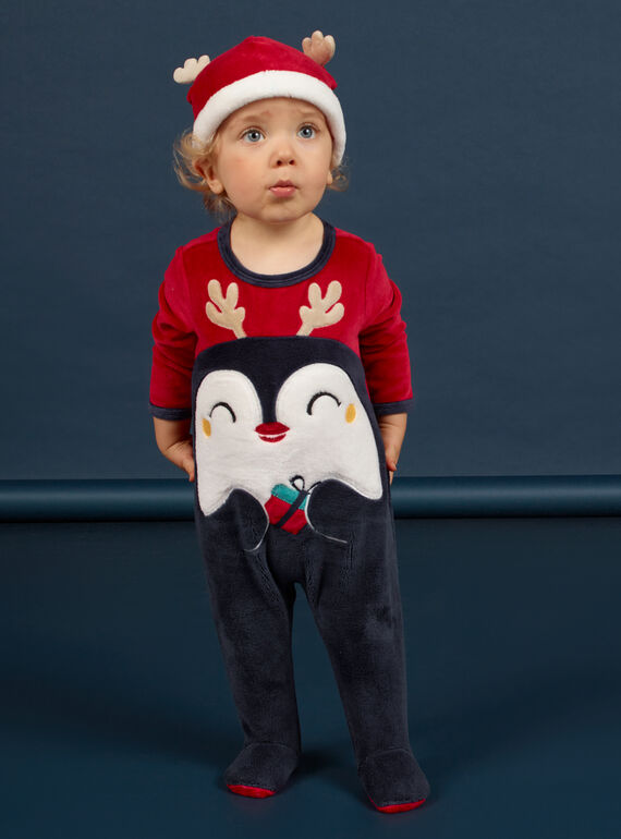Grenouillère animation pingouin et bonnet bébé garçon MEGAGRENOPI / 21WH14F1GRE050
