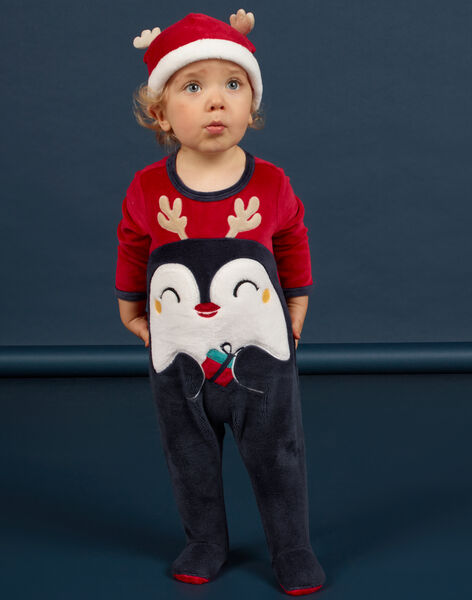 Grenouillère animation pingouin et bonnet bébé garçon MEGAGRENOPI / 21WH14F1GRE050