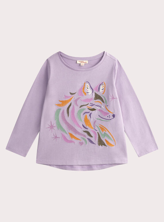 T-shirt violet animation loup avec broderies pour fille VAPERTEE1 / 24W901R1TML326