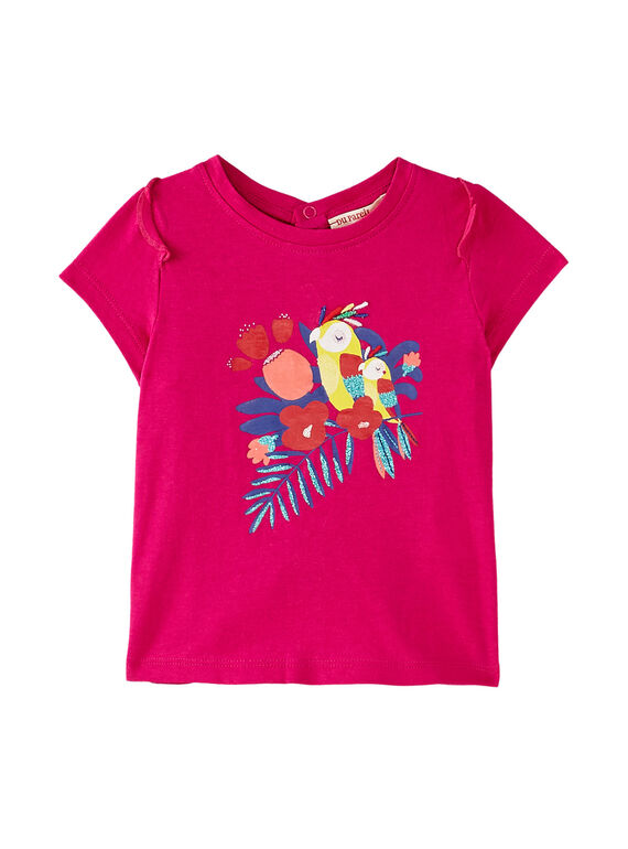 T-shirt manches courtes rose fuchsia motif perroquet bébé fille JIMARTI / 20SG09P1TMC310