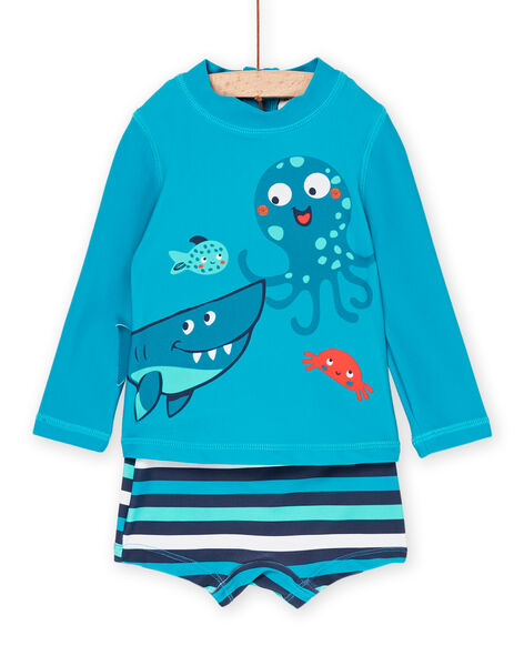 T-shirt et short de bain bleu à imprimé fantaisie RYUENS / 23SI10REMAI202