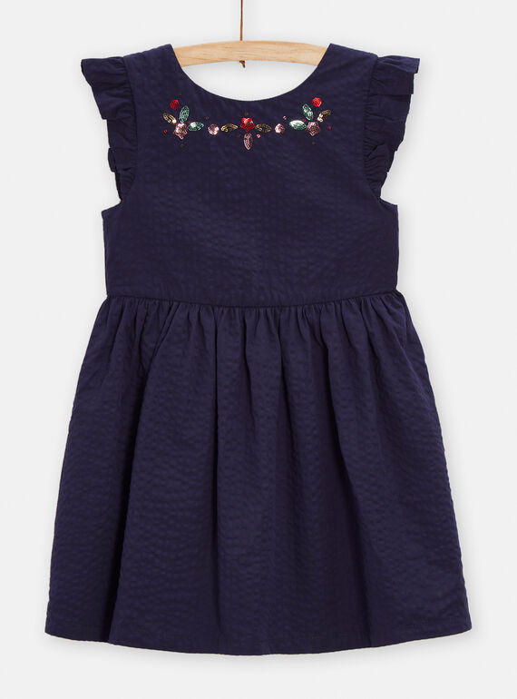 Robe bleu foncé avec sequins et dos échancré pour fille TACLUROB3 / 24S901O2ROBC211