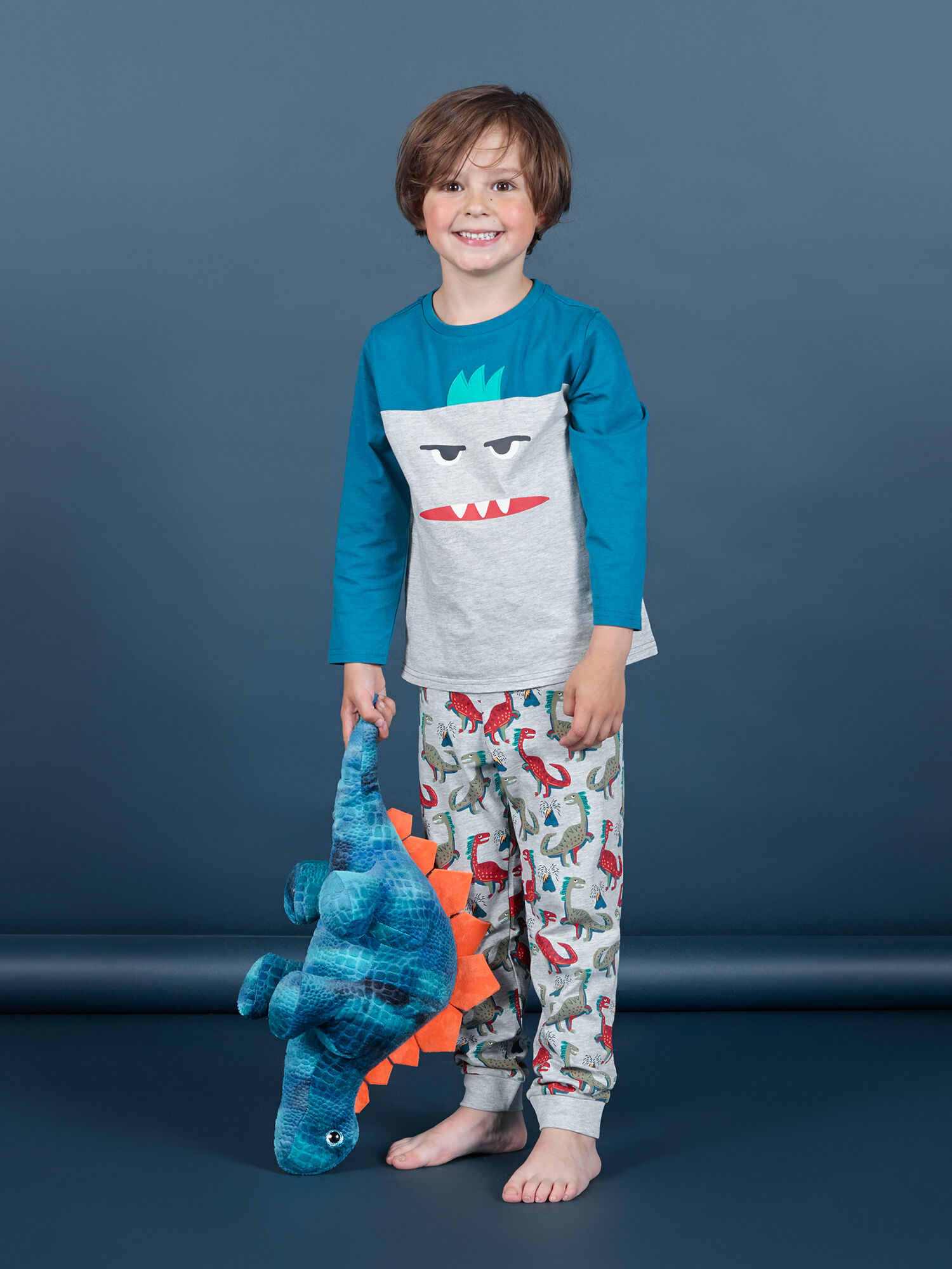 Ensemble pyjama T shirt et pantalon gris chin et bleu enfant gar on