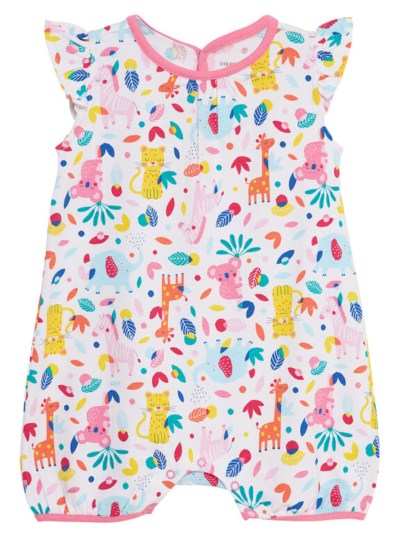 Grenouillère courte bébé fille blanche imprimé safari JEFIGREMAUX / 20SH13U2GRE000