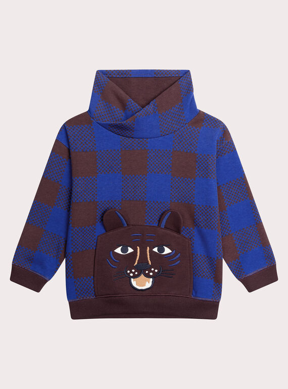 Sweat bleu style damier garçon XOBLUSWE / 25W902N1SWE501