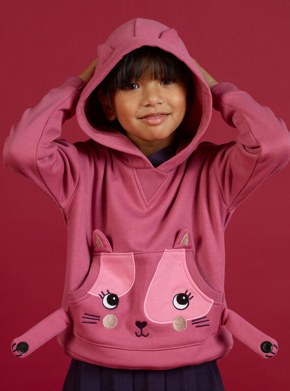 Sweat-shirt à capuche animation chat enfant fille MAFUNSWEA / 21W901M1SWEH700